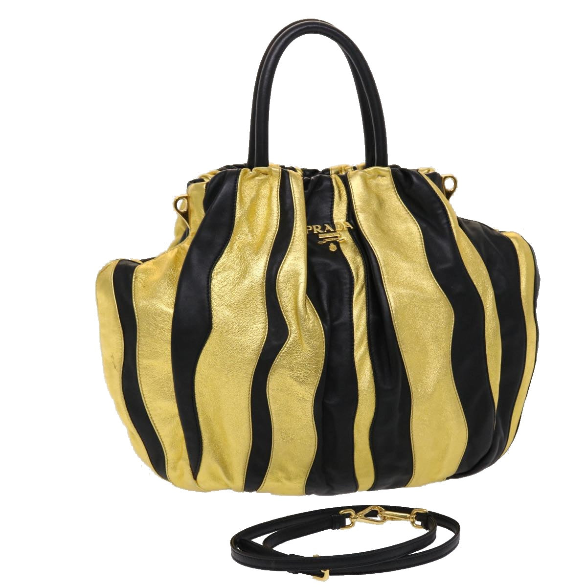 Prada Hand Bag 2Way Tone Nylon Gold Travel Bag