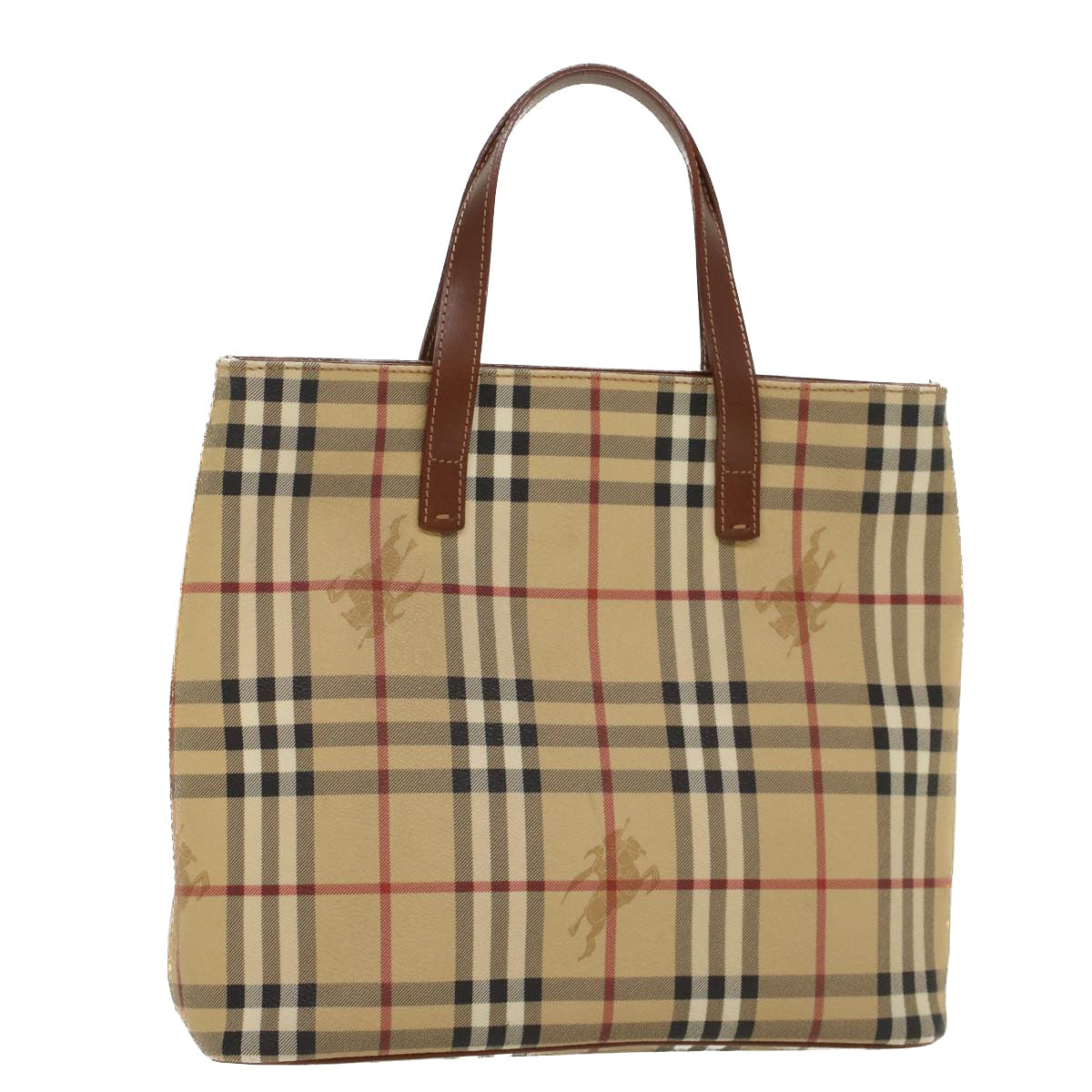 Burberry Luxury Nova Check Hand Bag Pvc Auth Yk8286 Leather Beige Travel Bag