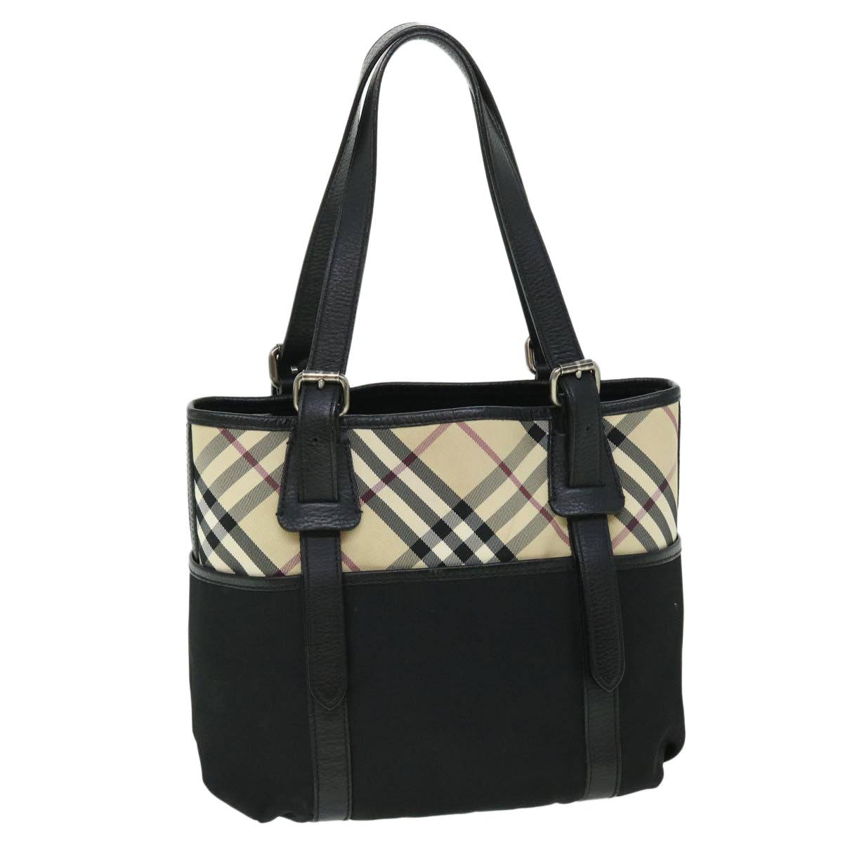 Burberry Luxury Nova Check Tote Bag Auth Yk8426 Nylon Black Beige