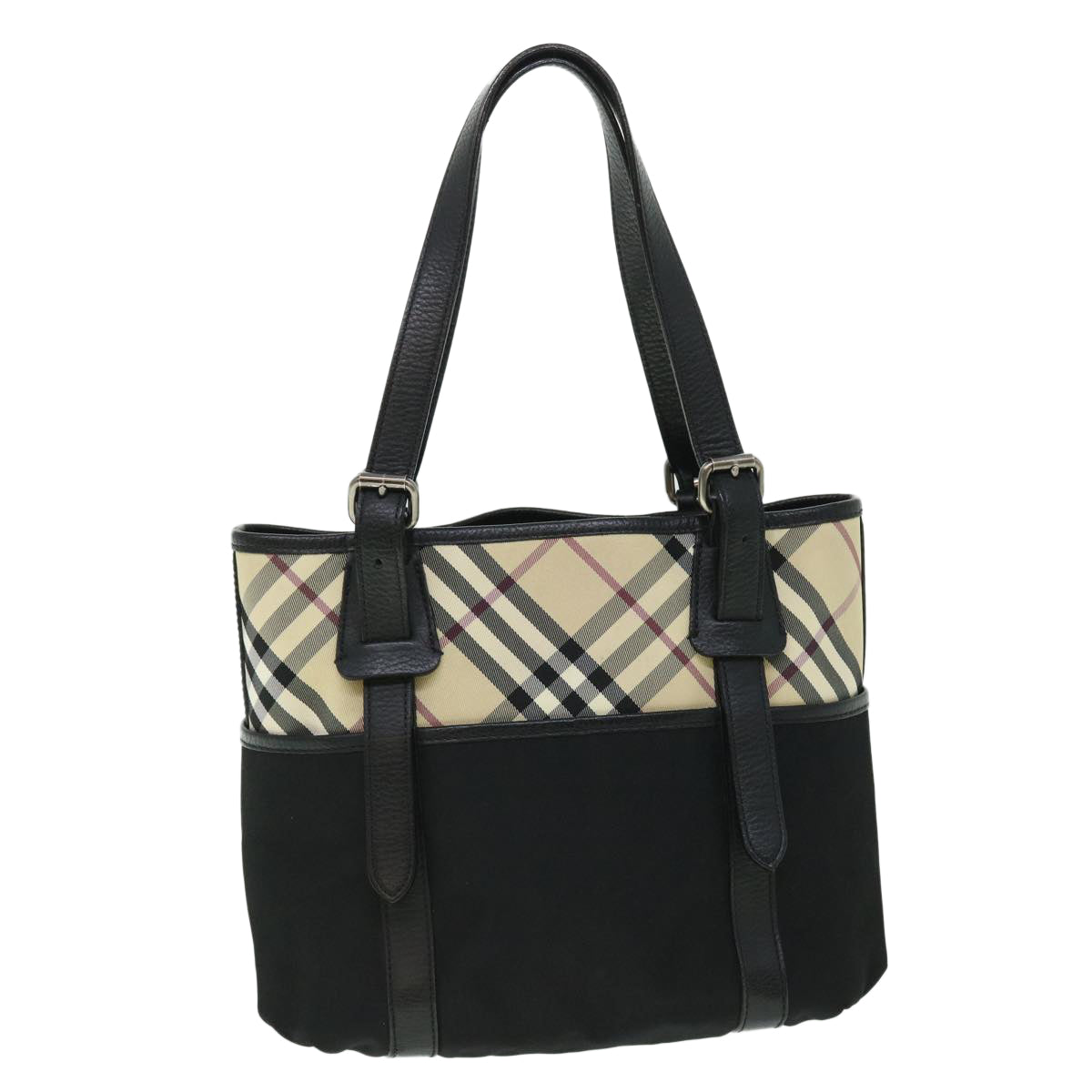 Burberry Luxury Nova Check Tote Bag Auth Yk8426 Nylon Black Beige
