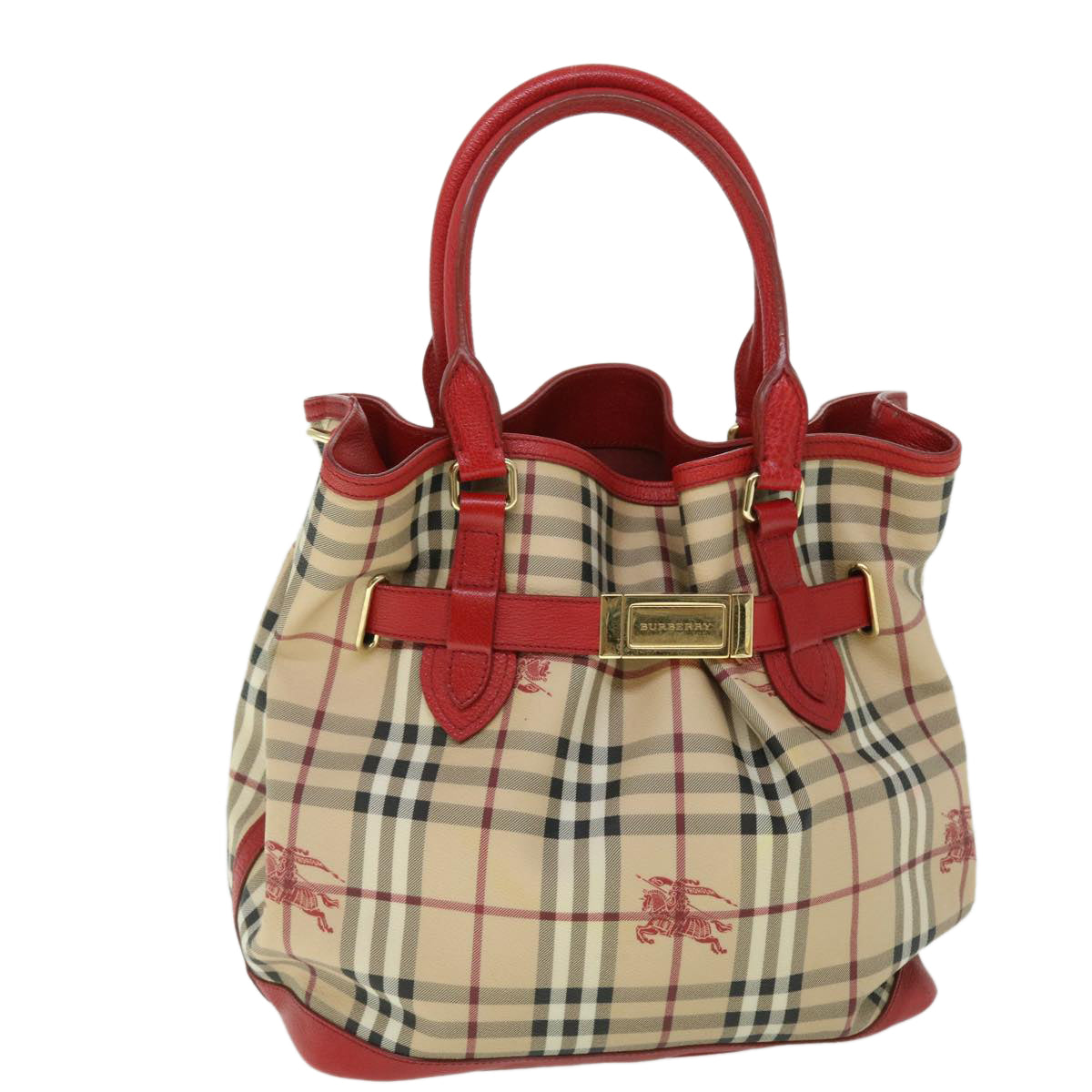 Burberry Luxury Nova Check Tote Bag Pvc Auth Yk8482 Leather Beige Red