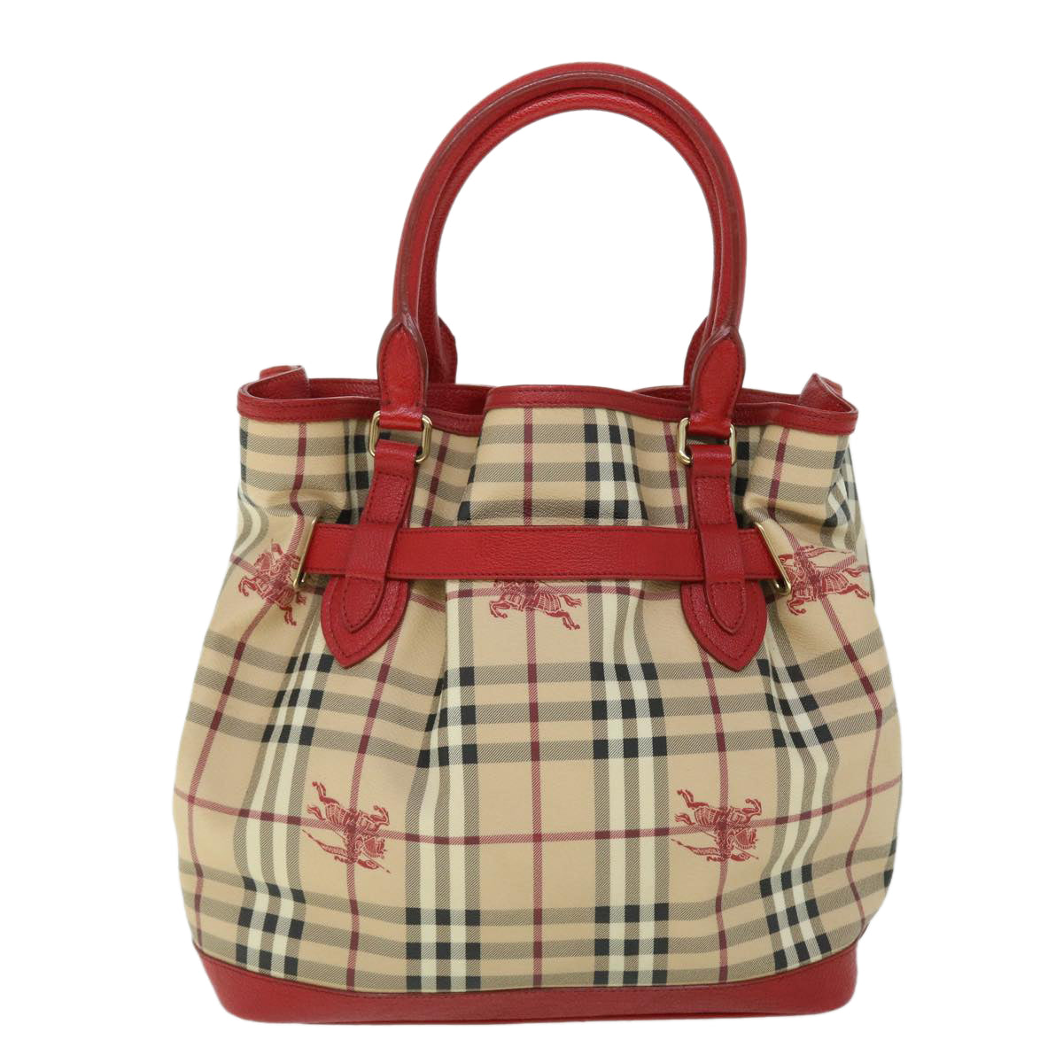 Burberry Luxury Nova Check Tote Bag Pvc Auth Yk8482 Leather Beige Red