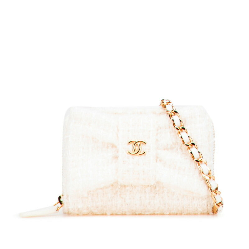 Chanel Coco Mark Ribbon Mini Tweed Leather Coin Case Bag