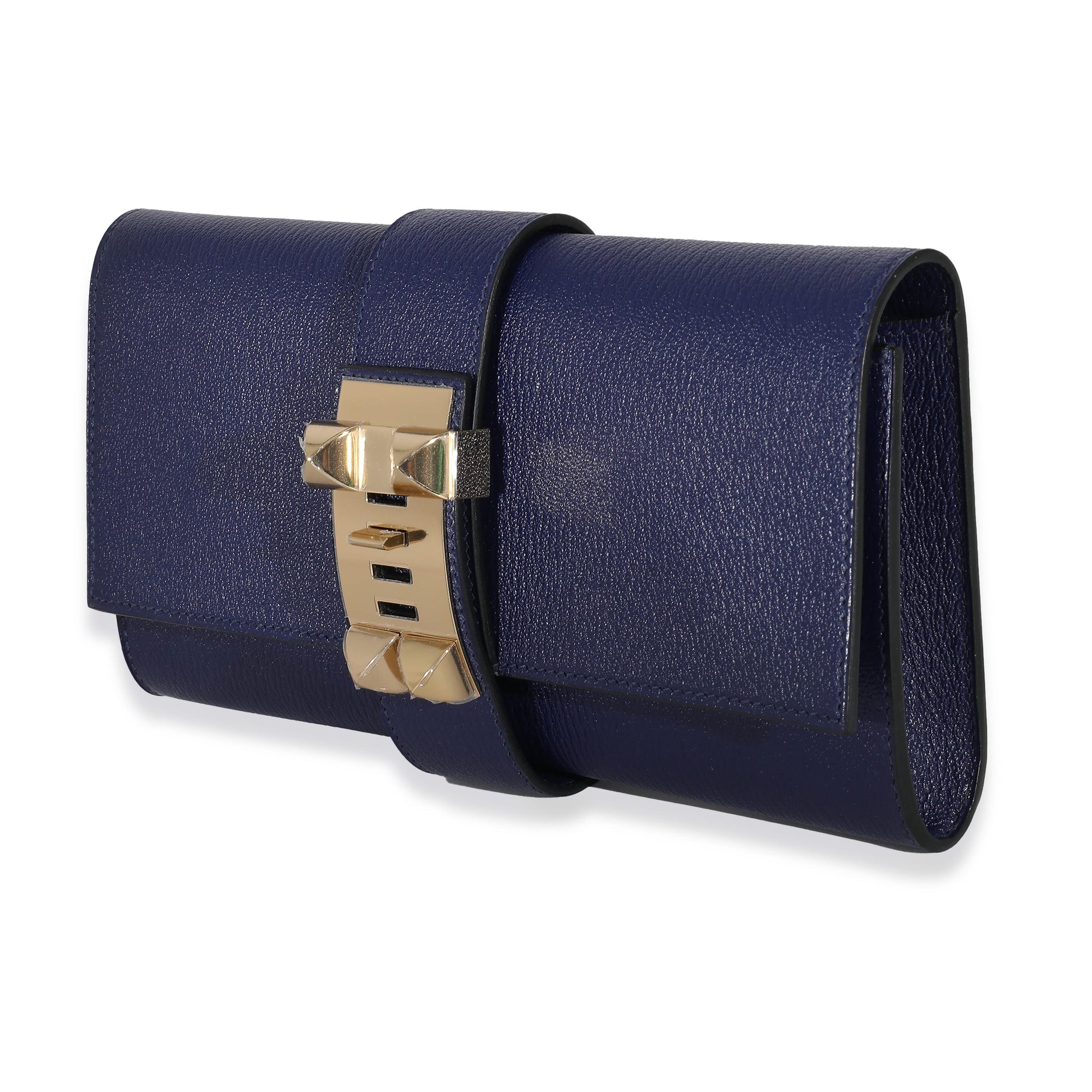 Hermes Hermès Bleu Encre Mysore Chevre Medor Pbhw Clutch Clutch Bag