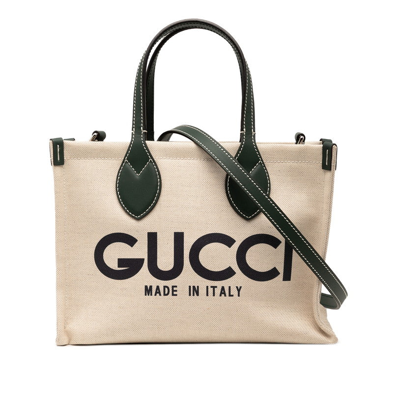 Gucci Print 2Way Bag Leather Canvas Travel Bag